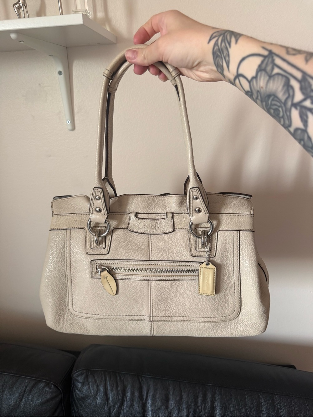 Coach Pebbled Leather Shoulder Bag in Beige